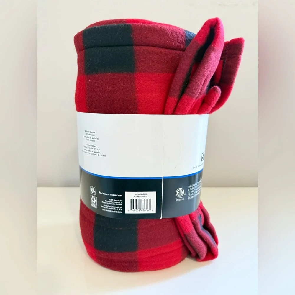 Mainstays Heated Electric Fleece Throw 50x60 Red Buffalo Plaid New 10hr Auto-Off